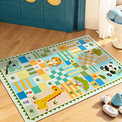 Soft Pink Runner Rug for Girls Bedroom, Washable Non-Slip Hallway Carpet with Cute Colorful Fruit Rainbow Checkered Design, Low Pile Floor Mat