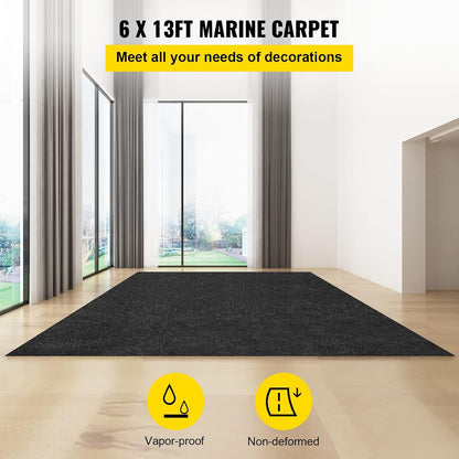 VEVOR Marine Carpet, 6 x 13 ft Indoor Outdoor Carpet Charcoal Black Marine Grade Boat Carpet with Water-Proof TPR Backing, Marine Carpet Roll for Home Patio Porch Deck