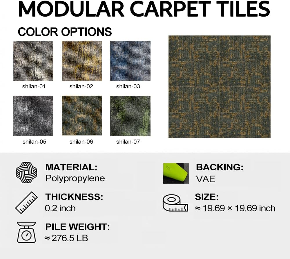 24 Carpets 20x20 inch Square Carpet Tiles, Reusable, Non Slip, Seamless Tiles, Suitable for Indoor and Outdoor use in bedrooms, Living Rooms, Offices, etc., Easy to DIY (Warm Orange Stone pattern-06)