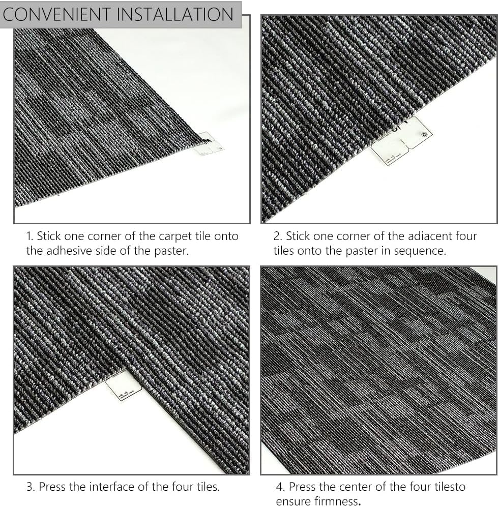 LITA Carpet Tiles Reusable 24" x 24" Squares Indoor/Outdoor 0.25" Pile Height Loop Pile, Non Slip Easy DIY Installation Peel and Stick Carpet Tile, Gray Polypropylene, (18 Tiles) (72 sqft/Box)
