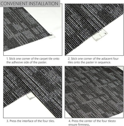 LITA Carpet Tiles Reusable 24" x 24" Squares Indoor/Outdoor 0.25" Pile Height Loop Pile, Non Slip Easy DIY Installation Peel and Stick Carpet Tile, Gray Polypropylene, (18 Tiles) (72 sqft/Box)