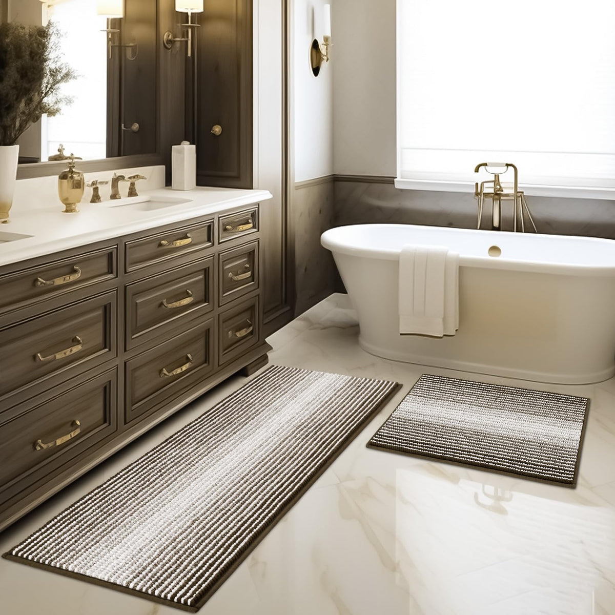 BSICPRO Bathroom Rugs Sets 2 Piece, Modern Bath Mat 20"x47"+20"x32", Blue