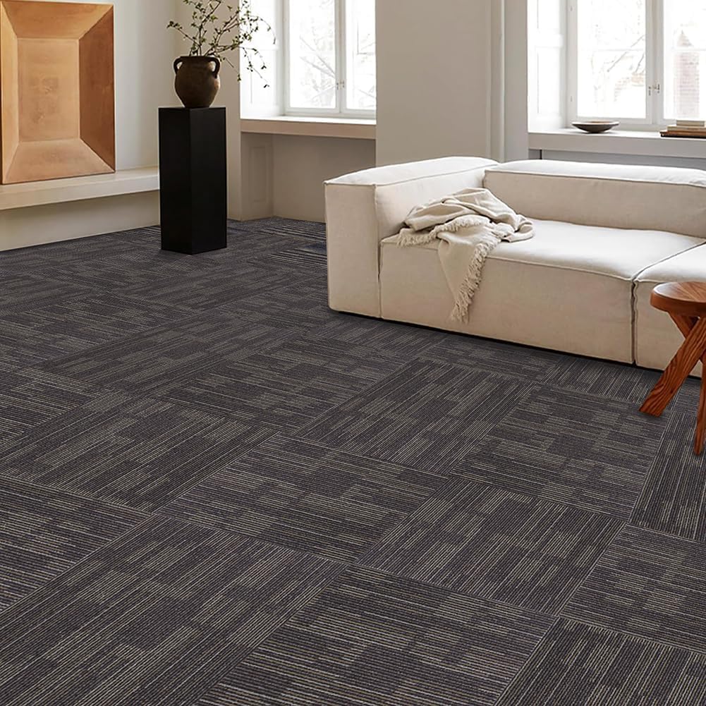 GL Carpet Tiles Reusable 24" x 24" Squares Indoor/Outdoor 0.25" Pile Height Loop Pile, Non Slip Easy DIY Installation Peel and Stick Carpet Tile, (18 Tiles) (72 sqft/Box) (Brown)