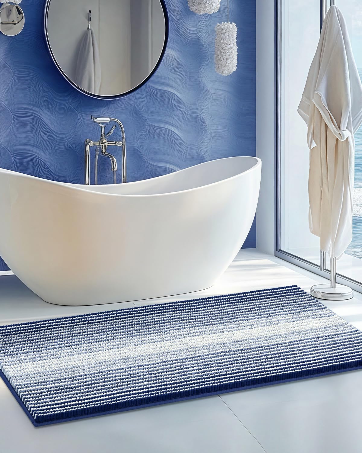 BSICPRO Bathroom Rugs Sets 2 Piece, Modern Bath Mat 20"x47"+20"x32", Blue