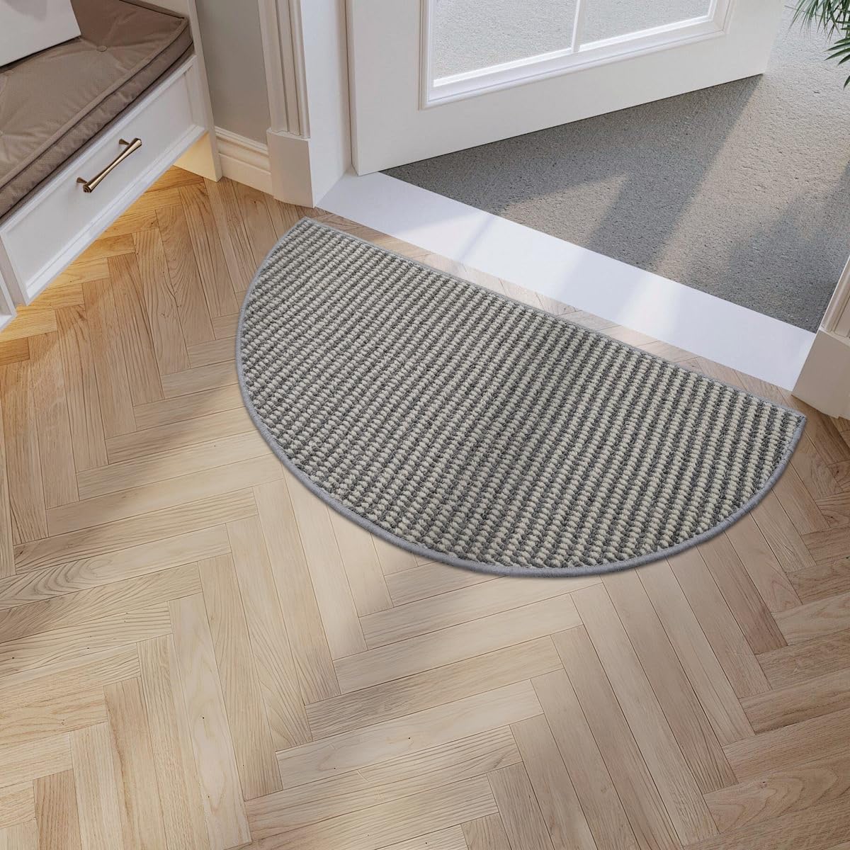 Faux Jute Area Rug 4'x6', Washable & Non-Slip, Grey & White