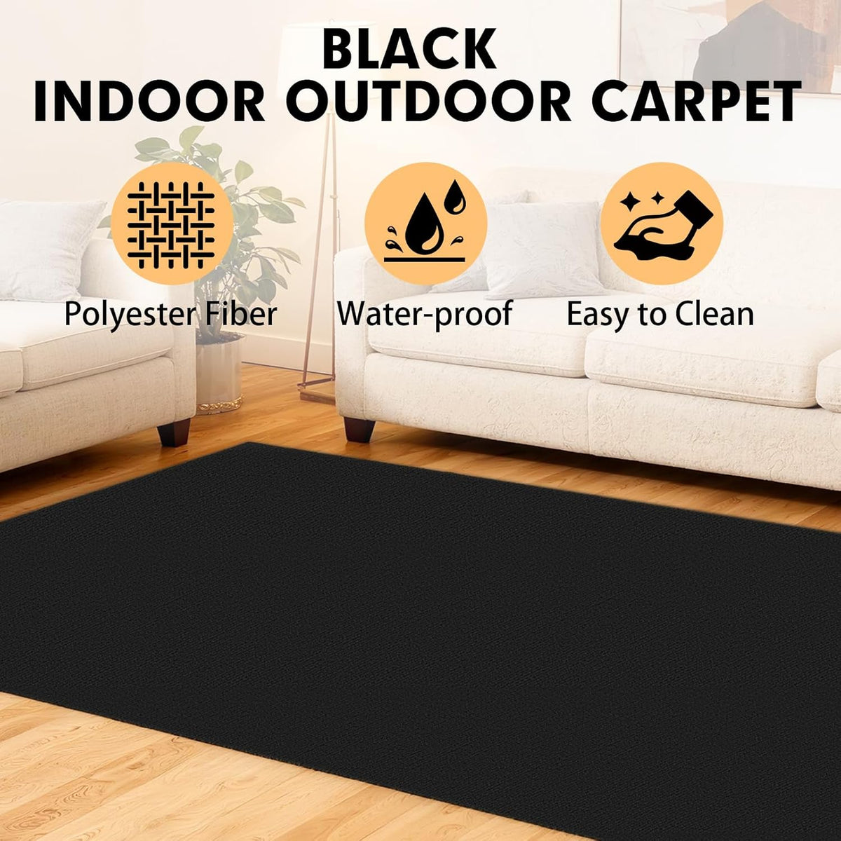 Grefinity Marine Carpet, 5 FT x 15 FT Black Indoor Outdoor Carpet