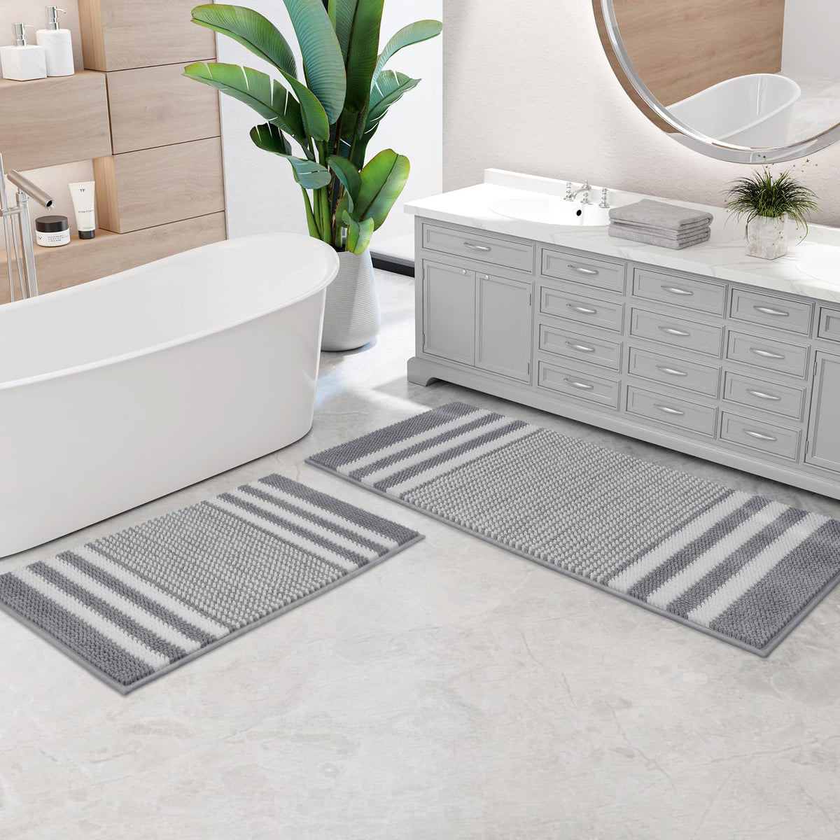 BSICPRO Bathroom Rugs Sets 2 Piece, Modern Bath Mat 20"x47"+20"x32", Blue