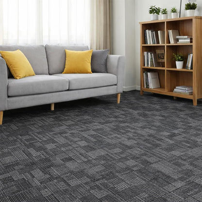 Commercial Carpet Tiles 24"x 24" Reusable Squares, 18 Tiles 72 Sqft Non-Slip Gray Stripe Pattern Loop Pile Seamless DIY Flooring for Office Business Residential Spaces