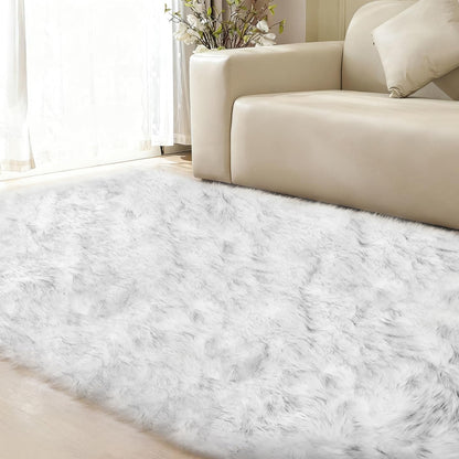 ORINOVA White Faux Sheepskin Shag Fur Runner Rugs for Living Room Bedroom Fluffy Washable Furry Area Rug 2x6 Nursery Rug Teen Room Décor