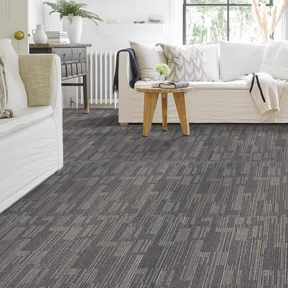 LITA Carpet Tiles Reusable 24" x 24" Squares Indoor/Outdoor 0.25" Pile Height Loop Pile, Non Slip Easy DIY Installation Peel and Stick Carpet Tile, Gray Polypropylene, (18 Tiles) (72 sqft/Box)