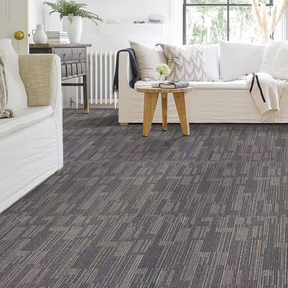 LITA Carpet Tiles Reusable 20" x 20" (50cm x 50cm) Squares Indoor/Outdoor 0.25" Pile Height Loop Pile, Non Slip Easy DIY Installation Peel and Stick Carpet Tile (Brown, 22 Pcs)