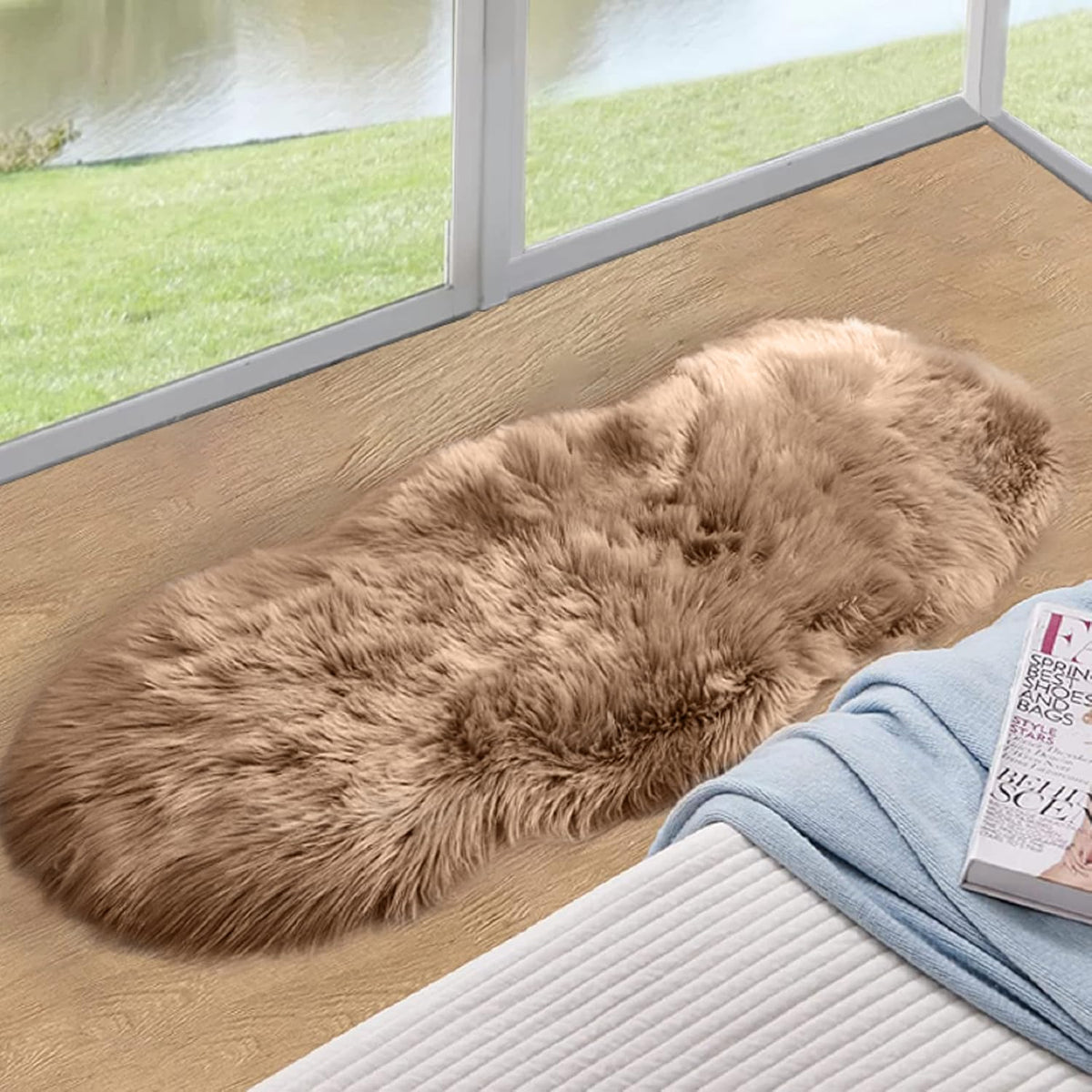 ORINOVA White Faux Sheepskin Shag Fur Runner Rugs for Living Room Bedroom Fluffy Washable Furry Area Rug 2x6 Nursery Rug Teen Room Décor