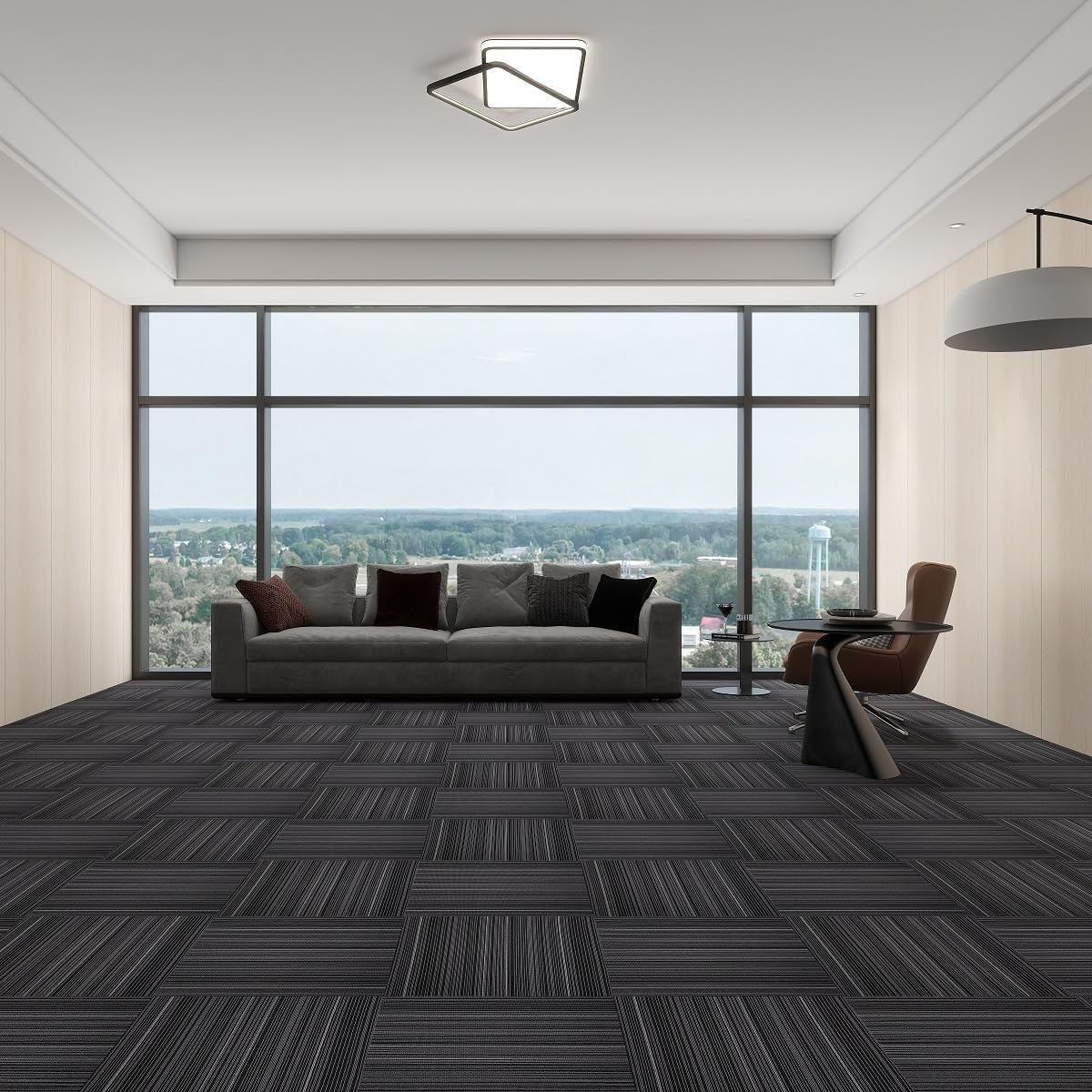 GL Carpet Tiles Reusable 24" x 24" Squares Indoor/Outdoor 0.25" Pile Height Loop Pile, Non Slip Easy DIY Installation Peel and Stick Carpet Tile, (18 Tiles) (72 sqft/Box) (Brown)