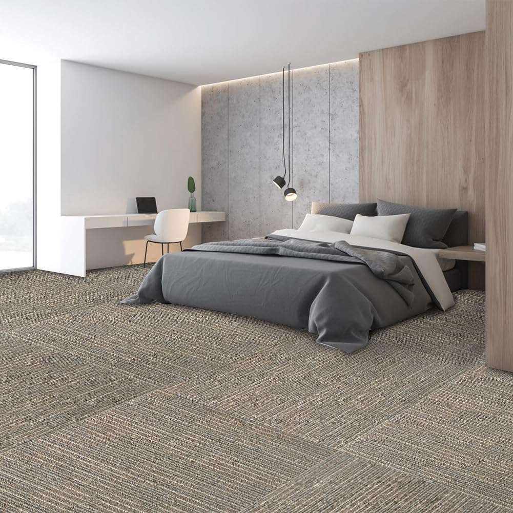 Petgrow Beige Living Room Carpet Tiles, 24" x 24", 18 Tiles, 72 sq ft