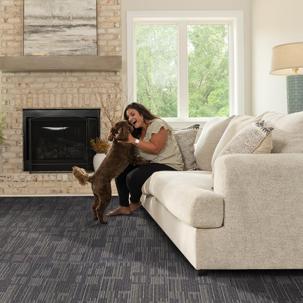 GL Carpet Tiles Reusable 24" x 24" Squares Indoor/Outdoor 0.25" Pile Height Loop Pile, Non Slip Easy DIY Installation Peel and Stick Carpet Tile, (18 Tiles) (72 sqft/Box) (Brown)