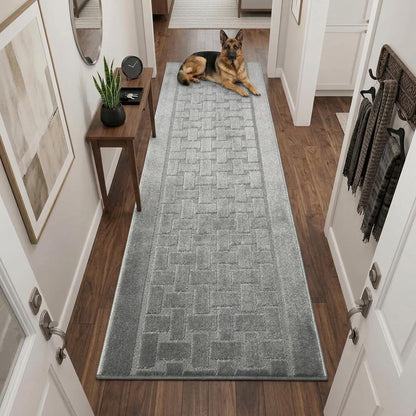 Runner Rug 6 ft, Non-Slip Washable Rug, Grey Textured Carpet for Kitchen Hallway Laundry Entryway, Rubber Backing, Indoor, Rolled in Box (26" x 6'), Custom Size Floor Runner