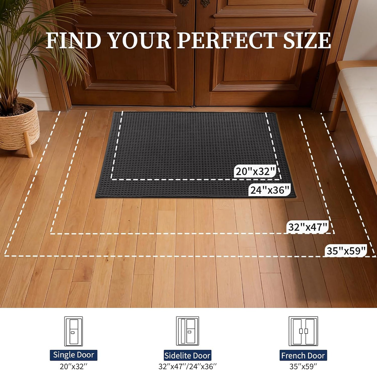 YIHOUSE Indoor Door Mat 24" x 36", Non-Slip Washable Entryway Mat, Dirt Trapper Absorbent Entrance Mat, Low Profile Floor Mat for Front/Back Door, Entryway, Dark Gray ﻿