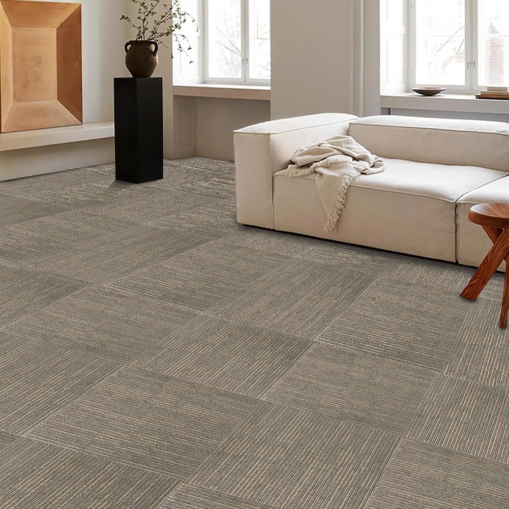 Petgrow Beige Living Room Carpet Tiles, 24" x 24", 18 Tiles, 72 sq ft