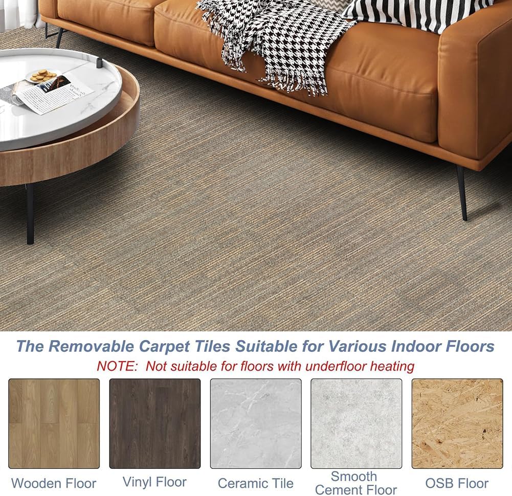 Petgrow Beige Living Room Carpet Tiles, 24" x 24", 18 Tiles, 72 sq ft