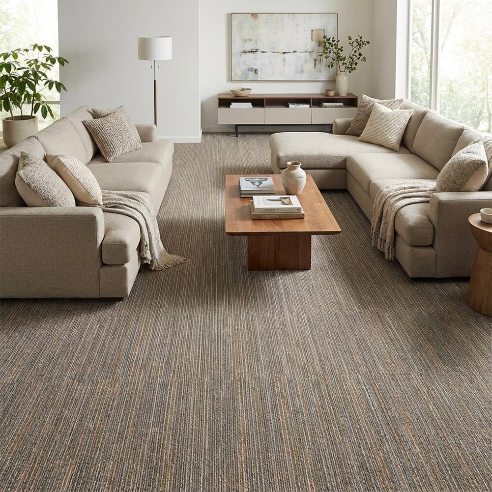 Commercial Carpet Tiles 24"x 24" Reusable Squares, 18 Tiles 72 Sqft Non-Slip Gray Stripe Pattern Loop Pile Seamless DIY Flooring for Office Business Residential Spaces