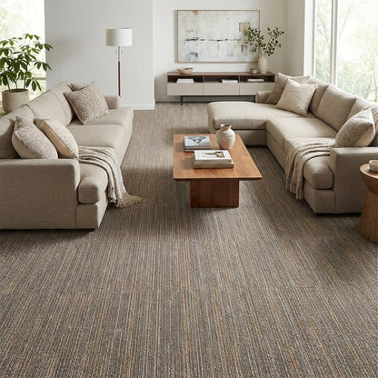 Commercial Carpet Tiles 24"x 24" Reusable Squares, 18 Tiles 72 Sqft Non-Slip Gray Stripe Pattern Loop Pile Seamless DIY Flooring for Office Business Residential Spaces