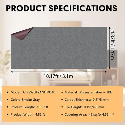 Grefinity Marine Carpet, 5 FT x 10 FT Smoke Gray Indoor Outdoor Carpet