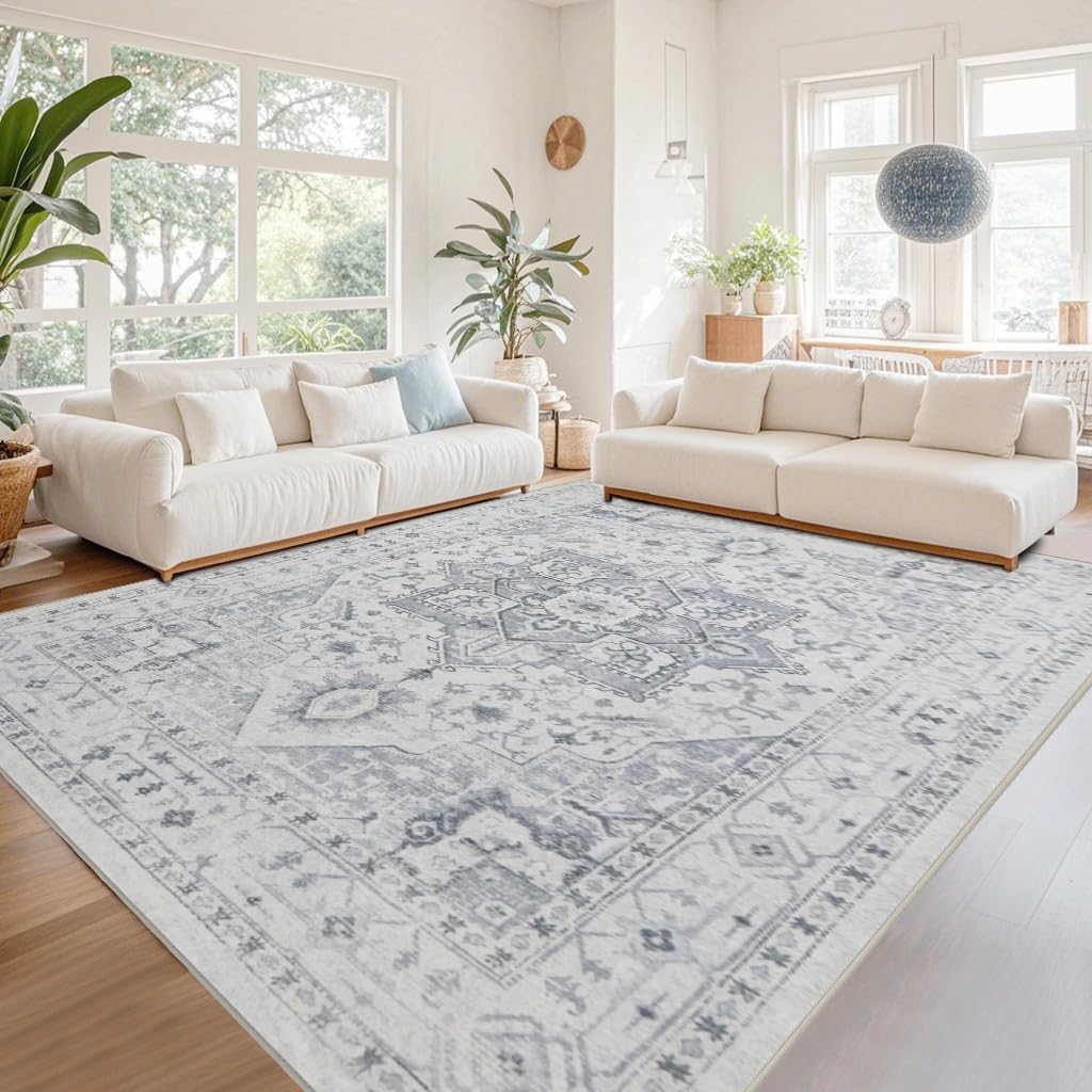 Washable Rugs 8x10 Area Rug for Living Room,Bedroom,Dining Room-Beige Green