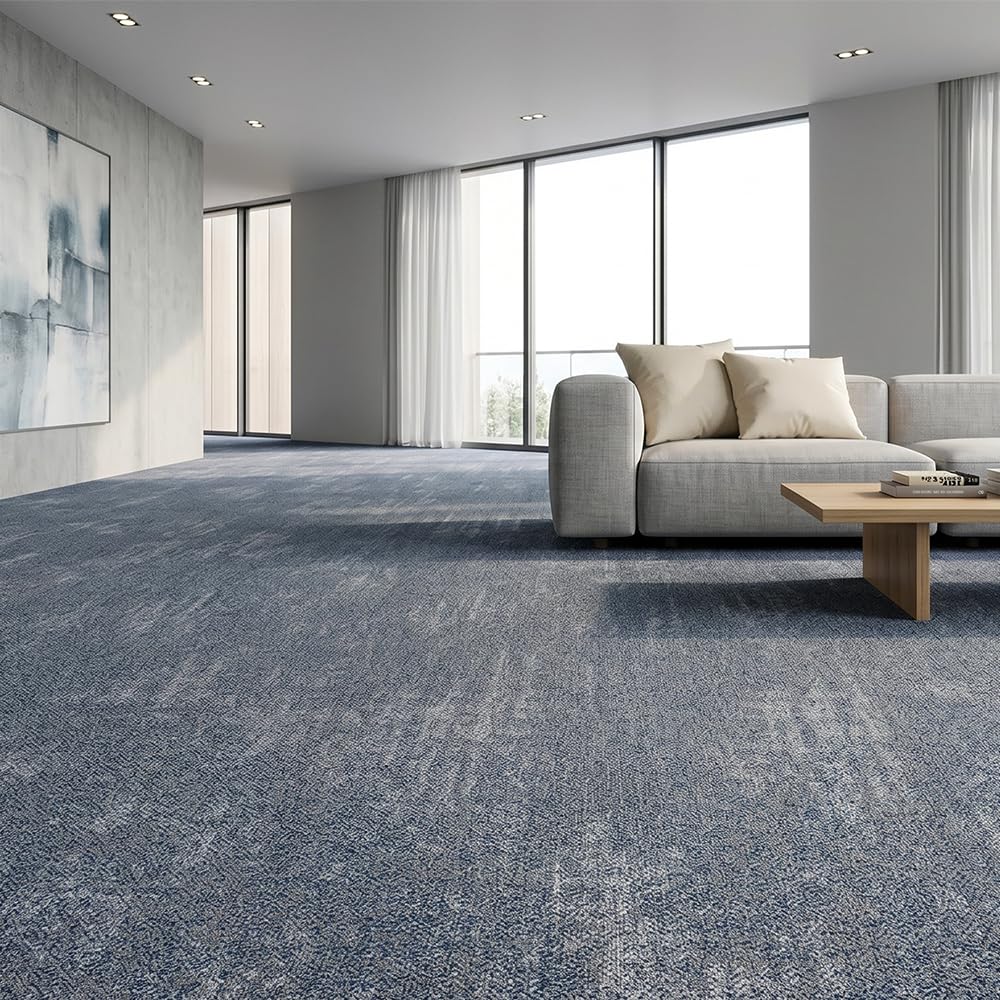 Commercial Carpet Tiles 24"x 24" Reusable Squares, 18 Tiles 72 Sqft Non-Slip Gray Stripe Pattern Loop Pile Seamless DIY Flooring for Office Business Residential Spaces
