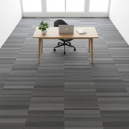 Commercial Carpet Tiles 24"x 24" Reusable Squares, 18 Tiles 72 Sqft Non-Slip Gray Stripe Pattern Loop Pile Seamless DIY Flooring for Office Business Residential Spaces