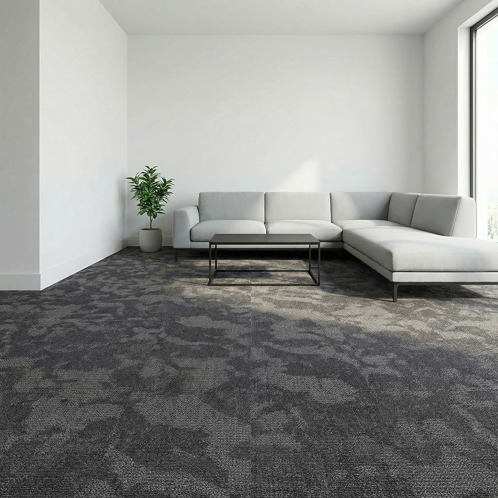 LITA Carpet Tiles Reusable 24" x 24" Squares Indoor/Outdoor 0.25" Pile Height Loop Pile, Non Slip Easy DIY Installation Peel and Stick Carpet Tile, Gray Polypropylene, (18 Tiles) (72 sqft/Box)