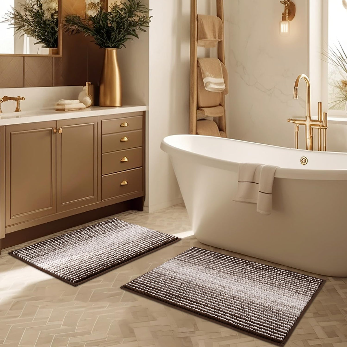 BSICPRO Bathroom Rugs Sets 2 Piece, Modern Bath Mat 20"x47"+20"x32", Blue