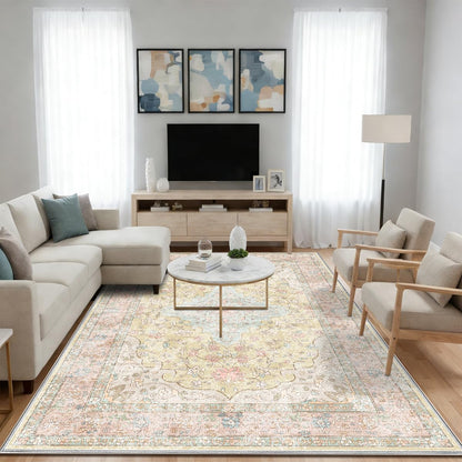 Washable 6x9 Area Rug for Living Room, Non-Slip Large Grey Bedroom Rugs