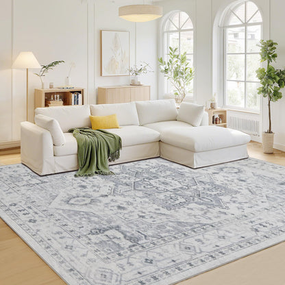 Washable Rugs 8x10 Area Rug for Living Room,Bedroom,Dining Room-Beige Green