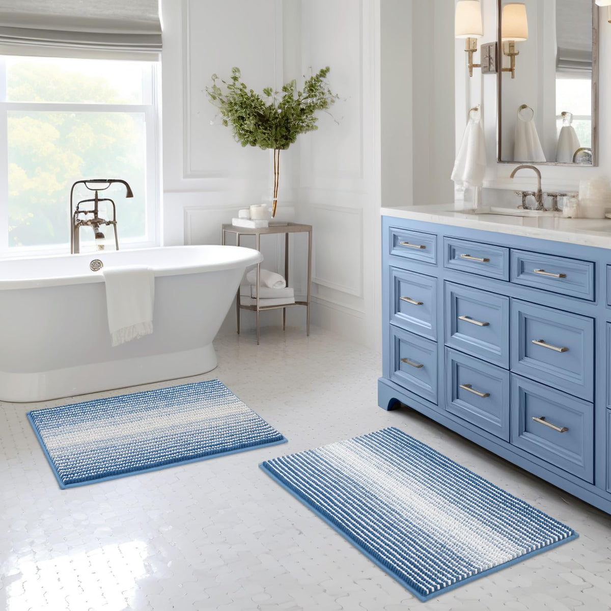 BSICPRO Bathroom Rugs Sets 2 Piece, Modern Bath Mat 20"x47"+20"x32", Blue