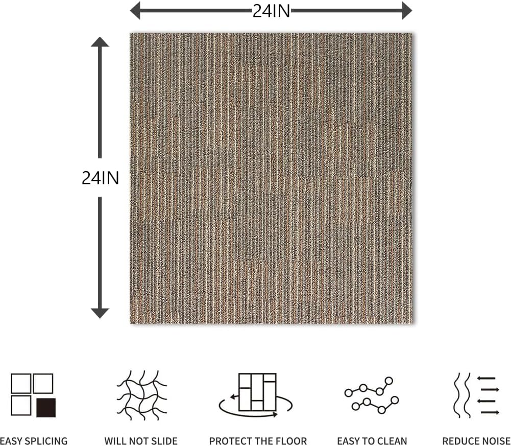 Petgrow Beige Living Room Carpet Tiles, 24" x 24", 18 Tiles, 72 sq ft