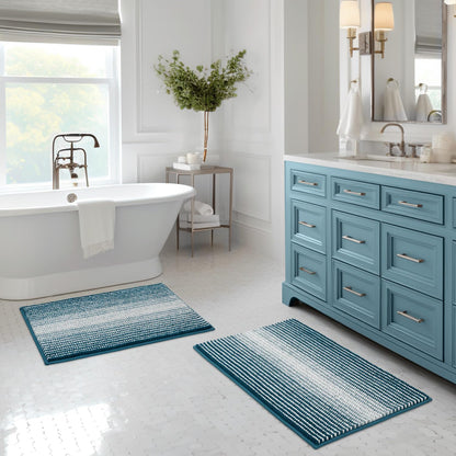 BSICPRO Bathroom Rugs Sets 2 Piece, Modern Bath Mat 20"x47"+20"x32", Blue