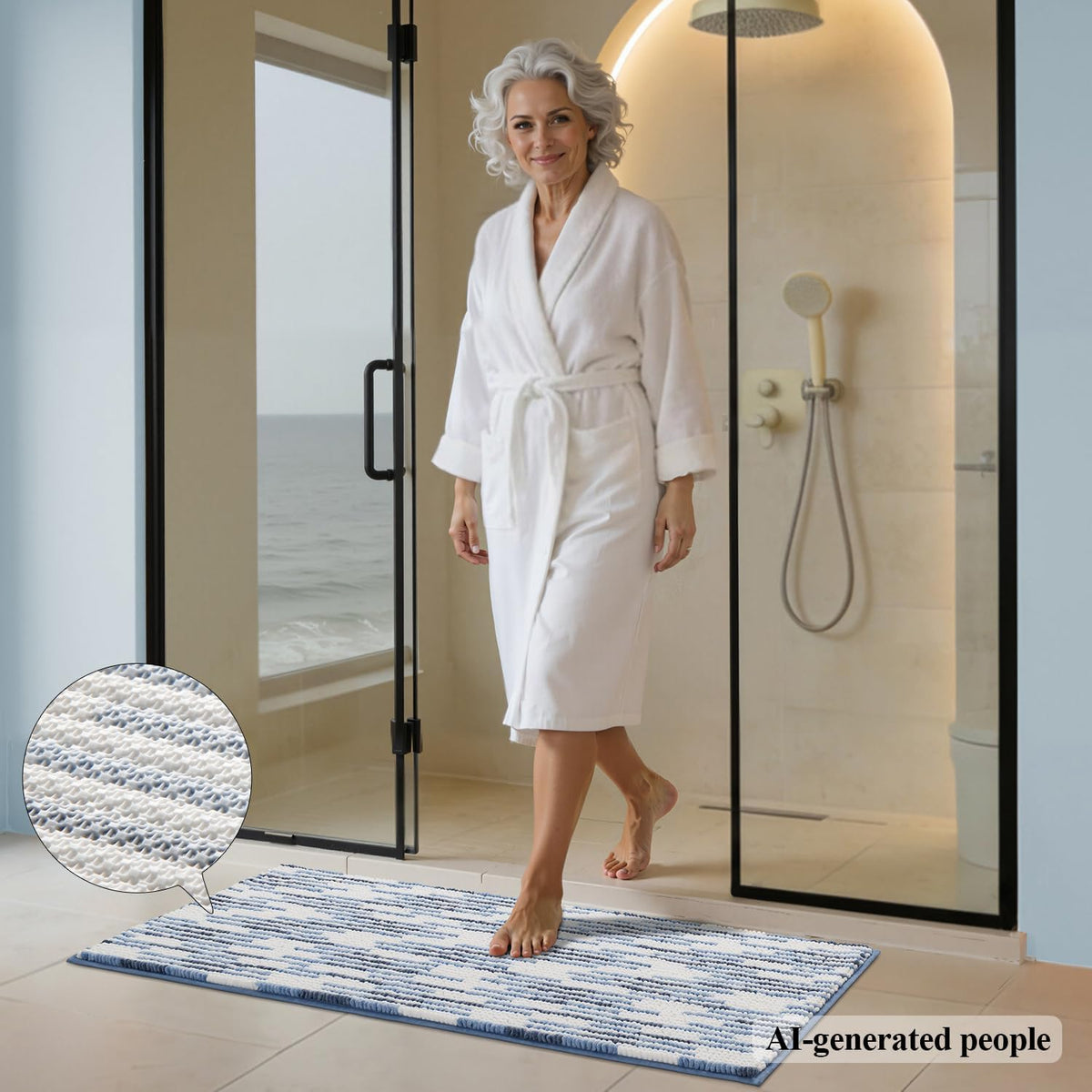 BSICPRO Bathroom Rugs Sets 2 Piece, Modern Bath Mat 20"x47"+20"x32", Blue