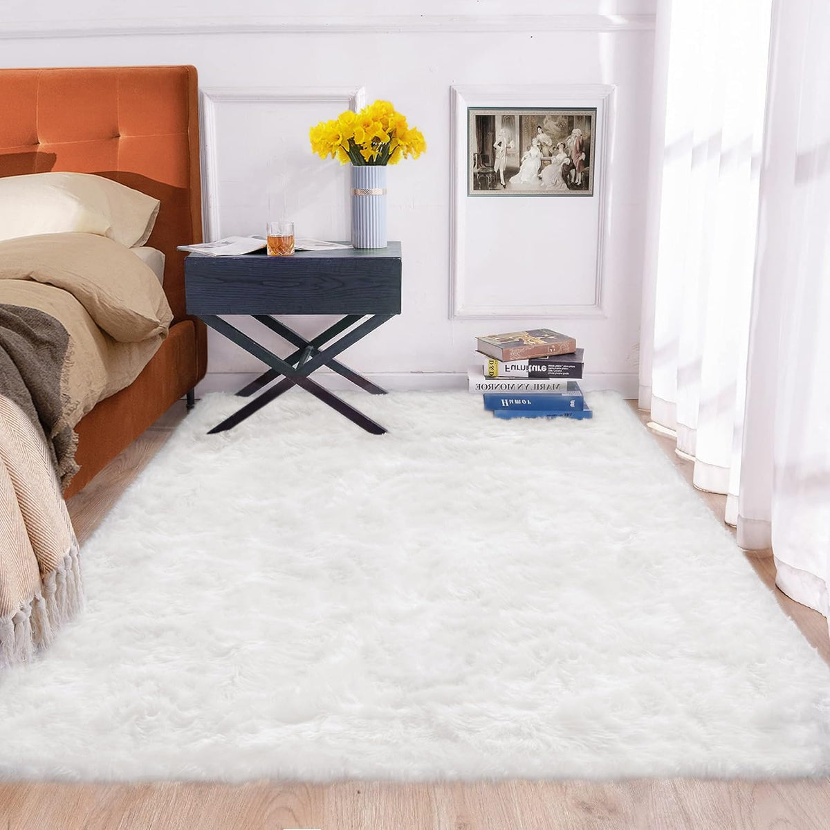 ORINOVA White Faux Sheepskin Shag Fur Runner Rugs for Living Room Bedroom Fluffy Washable Furry Area Rug 2x6 Nursery Rug Teen Room Décor
