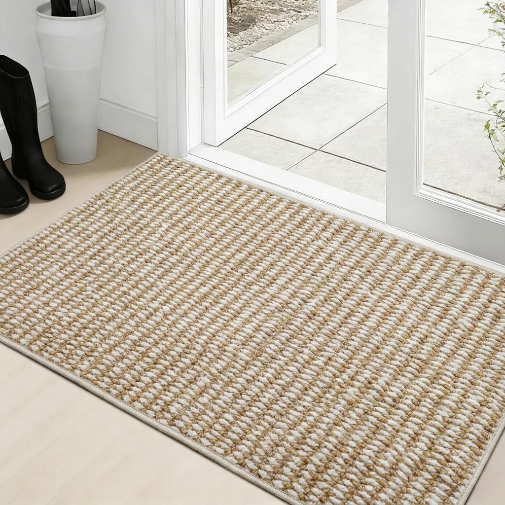 Faux Jute Area Rug 4'x6', Washable & Non-Slip, Grey & White