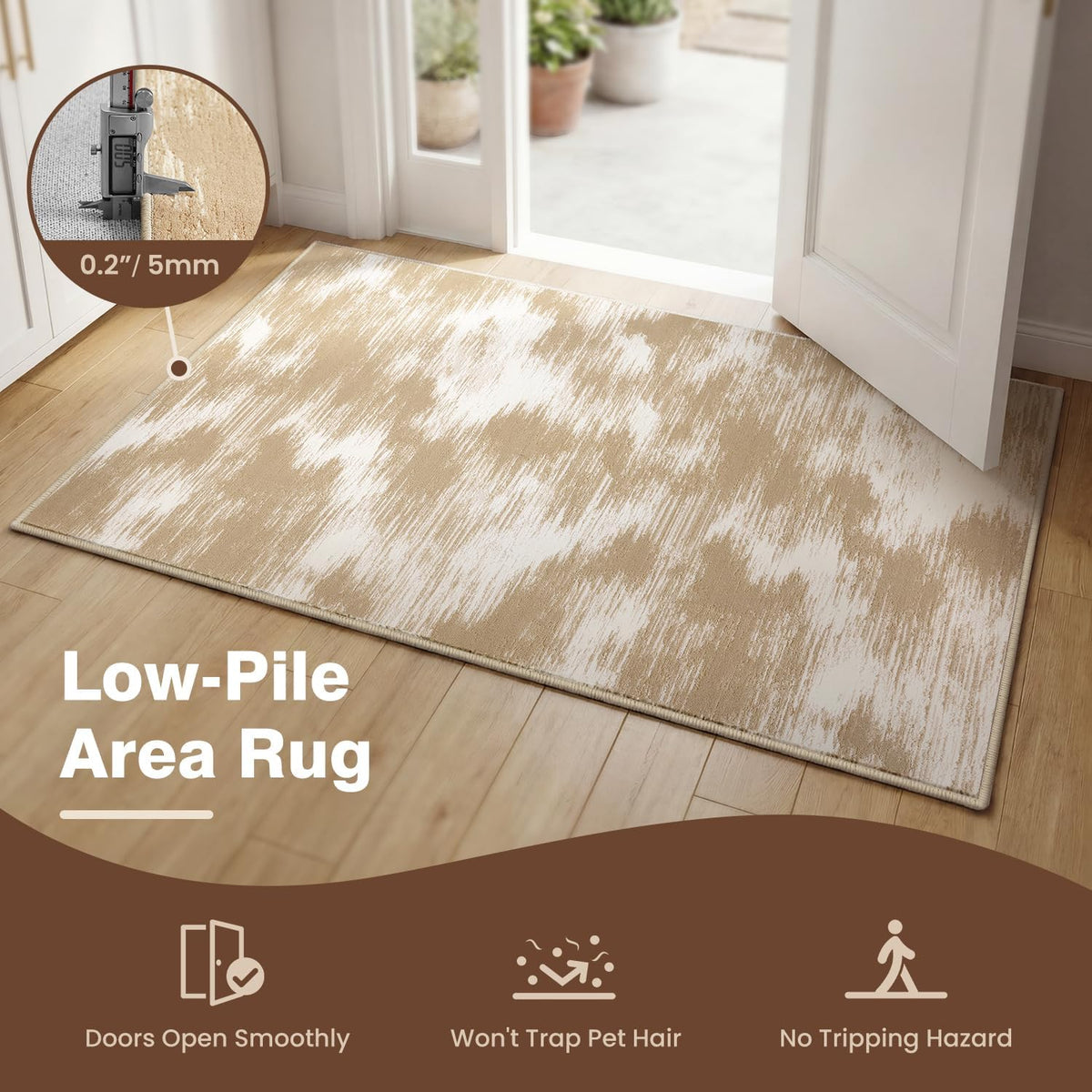 Beige Washable Area Rug 9x12 High-Low Pile Carpet for Living Room