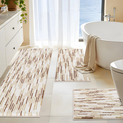 BSICPRO Bathroom Rugs Sets 3 Piece，U-Shaped Toilet Mat Sets，Black and White
