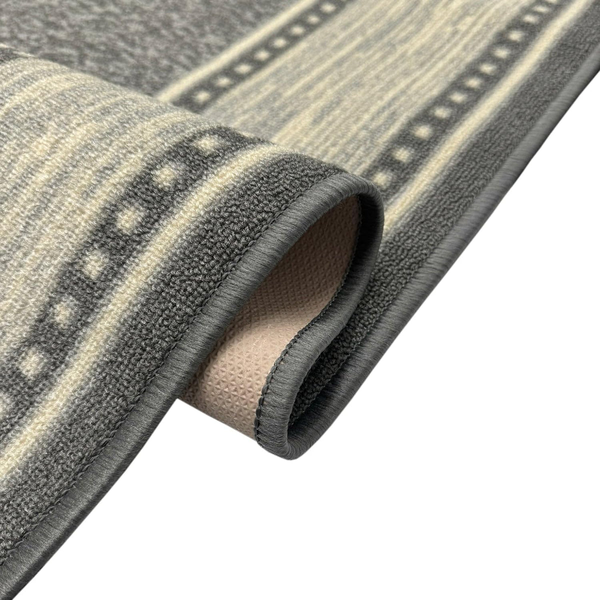 Kapaqua Custom Size Grey Ivory Bordered Rubber Backed Non-Slip Hallway Stair Runner Rug Carpet 31 inch Wide Choose Your Length 31in X 11ft