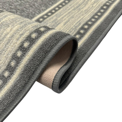 Kapaqua Custom Size Grey Ivory Bordered Rubber Backed Non-Slip Hallway Stair Runner Rug Carpet 31 inch Wide Choose Your Length 31in X 11ft