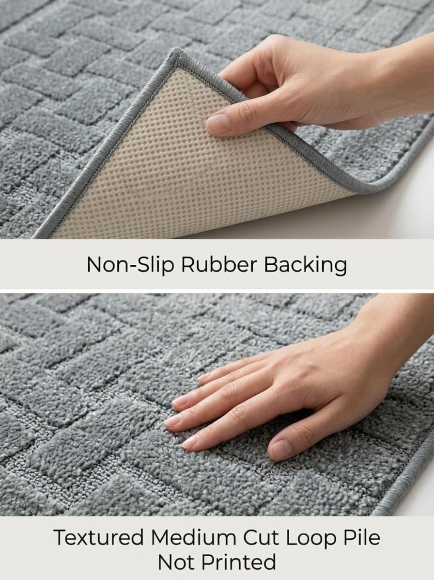 Runner Rug 6 ft, Non-Slip Washable Rug, Grey Textured Carpet for Kitchen Hallway Laundry Entryway, Rubber Backing, Indoor, Rolled in Box (26" x 6'), Custom Size Floor Runner