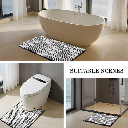 BSICPRO Bathroom Rugs Sets 3 Piece，U-Shaped Toilet Mat Sets，Black and White