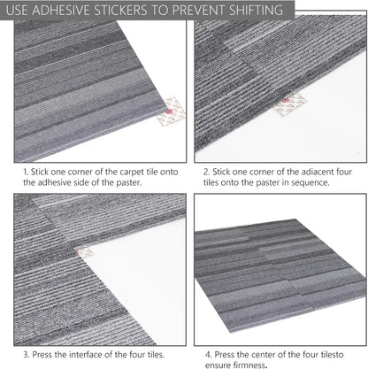 Commercial Carpet Tiles 24"x 24" Reusable Squares, 18 Tiles 72 Sqft Non-Slip Gray Stripe Pattern Loop Pile Seamless DIY Flooring for Office Business Residential Spaces