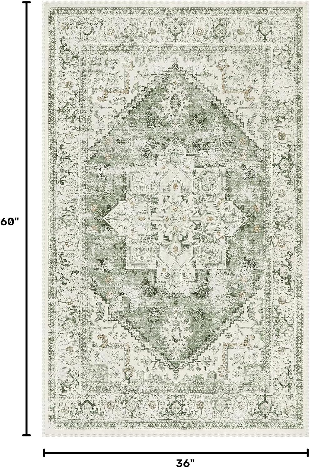LIVEBOX Sage Washable Vintage Area Rug 3x5 Non-Slip