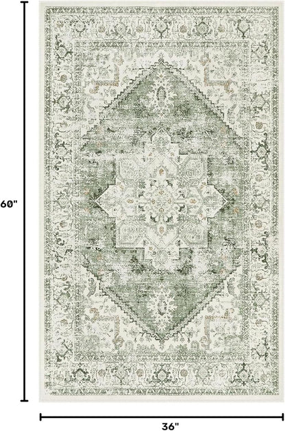 LIVEBOX Sage Washable Vintage Area Rug 3x5 Non-Slip