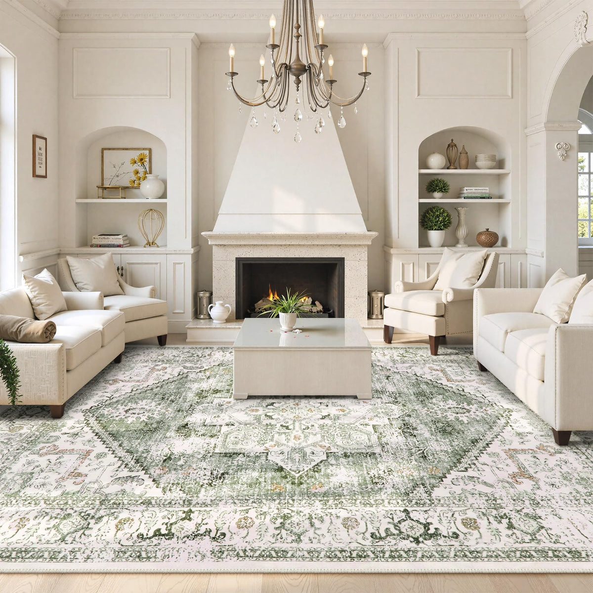 LIVEBOX Sage Washable Vintage Area Rug 3x5 Non-Slip
