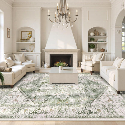LIVEBOX Sage Washable Vintage Area Rug 3x5 Non-Slip